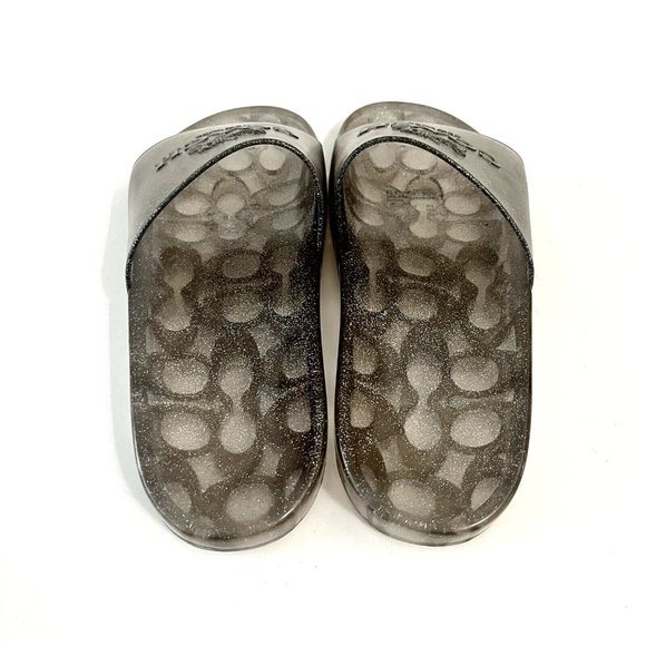 NWOB COACH Ulyssa Slide Silver Glitter Transparent Size 8 Rubber Pool Beach - Picture 5 of 9